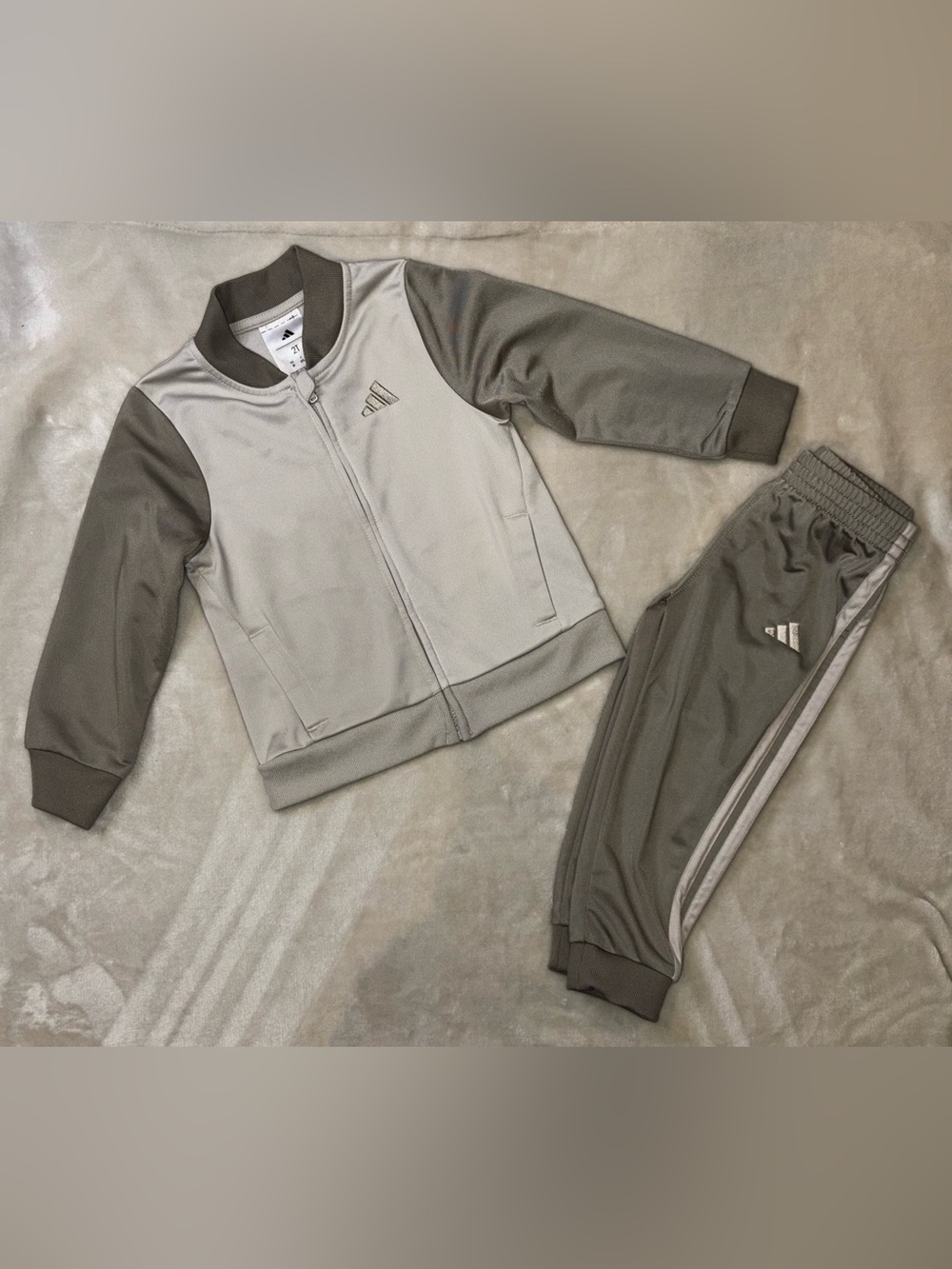 adidas Two-Tone Track Set in Light Gray & Olive